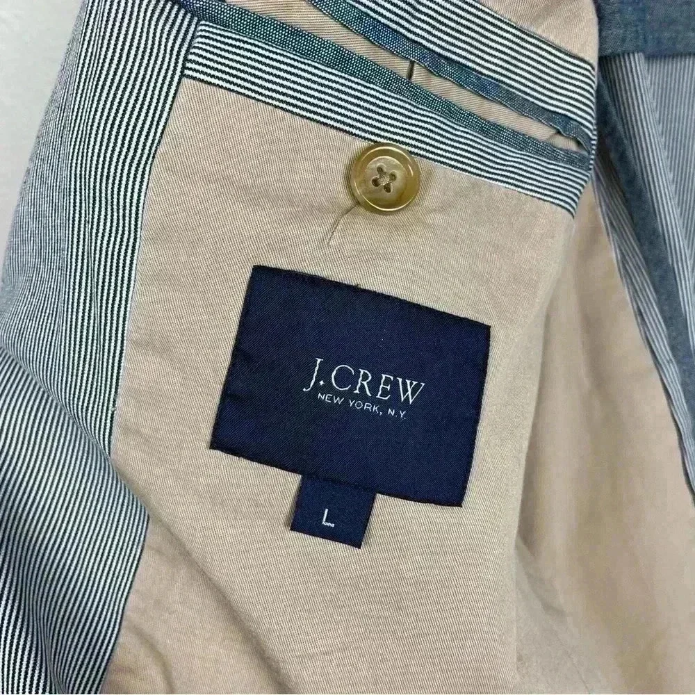 J.CREW Men's Large Pinstripe Unconstructed Ludlow Oxford Sport Coat Blazer Two B